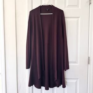 Eileen Fisher Silk Cashmere Blend Purple Wine Ribbed Long Drape Open Cardigan XL